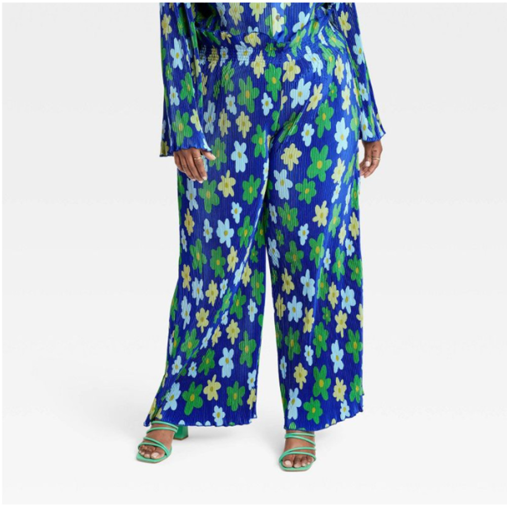 Sammy B x Target Women's Wide Leg Pleated Trousers - Blue/Green Size 4X NWT